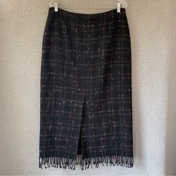Laura Scott Wool Blend Plaid Fringe Midi Maxi Pencil Skirt Sz 14 - Picture 4 of 9